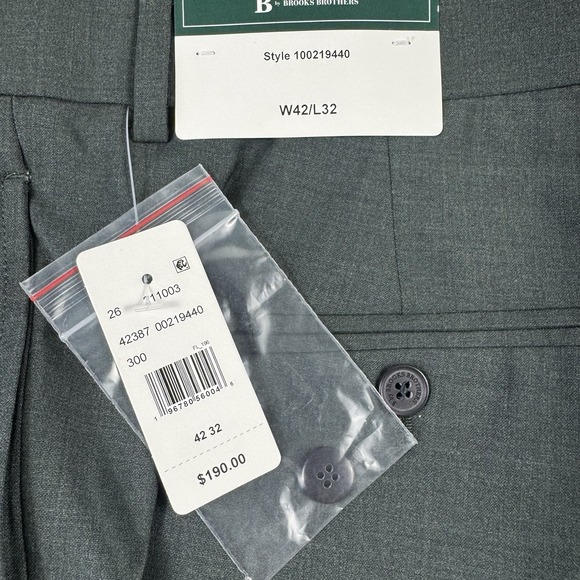 Brooks Brothers Forest Green Flat Front Wool Men's Trouser Size 42x32 NWT - Picture 4 of 7